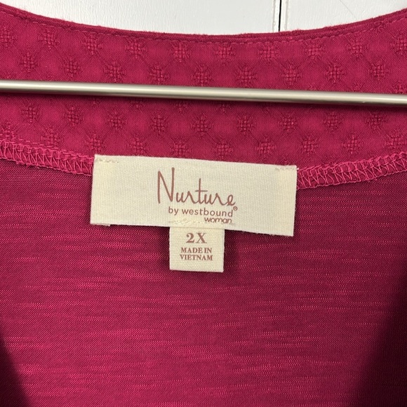 Nurture Womens Knit Tunic 2X Wine Red Pullover Embroidery Peplum Hem Soft Casual - Picture 2 of 14